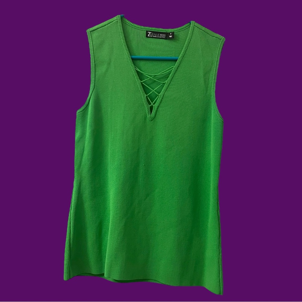 VTG Y2K New York & Co. 7th Ave. Design Studio Lime Green Lace Up Top / Sz M